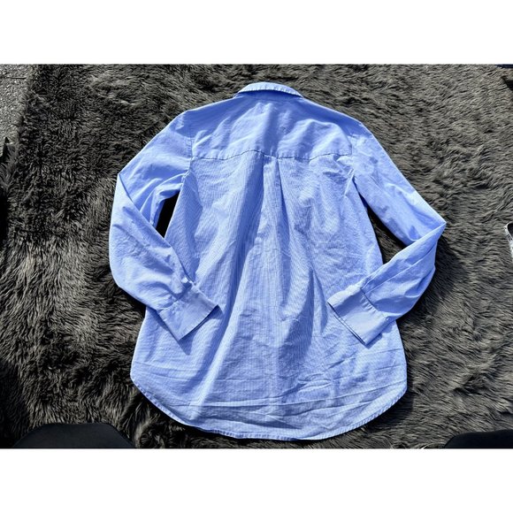 HM Shirt 6 Blue Striped Button Up Collared Beaded Long Sleeve Adult Womens - Picture 5 of 11